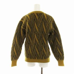 YVES SAINT LAURENT 総柄 Vネック ウール ニット セーター 長袖 ウール 黄色 イエロー M