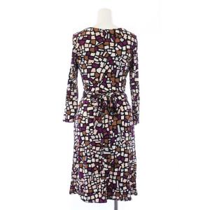 ISSA LONDON タグ付き ワンピース ひざ丈 七分袖 ドレープ 総柄 シルク100％ 6 S マルチカラー