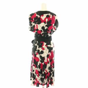 DIANE von FURSTENBERG ワンピース ひざ丈 カシュクール 半袖 総柄 リボン 絹 シルク 2 M 赤 レッド 黒 ブラック