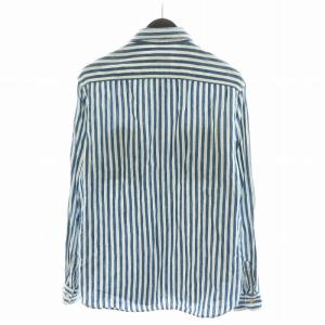 HYSTERIC GLAMOUR シャツ 長袖 ストライプ柄 ロゴ コットン 麻 リネン混 L 青 ブルー 白 ホワイト