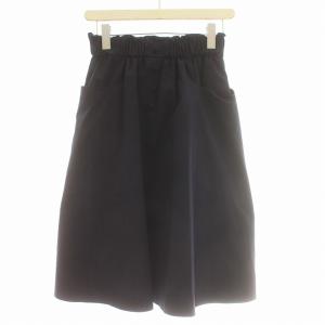 21年製 タフタ スカート ひざ丈 フレアスカート 34 XS ネイビー 紺