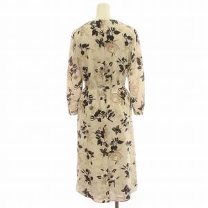 Paul Stuart ワンピース 花柄 七分袖 ヒザ下 4 M グレージュ