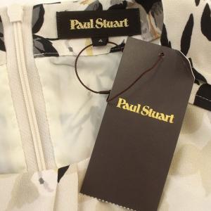 Paul Stuart ワンピース 花柄 七分袖 ヒザ下 4 M グレージュ