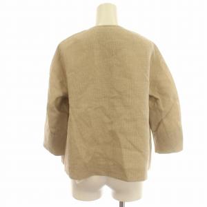 OLD ENGLAND リネン ノーカラー ジャケット 麻 七分袖 34 M ベージュ 生成り