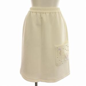23年製 ボンディング スカート ひざ丈 パール ビーズ ロゴ 34 XS 白 ホワイト /G