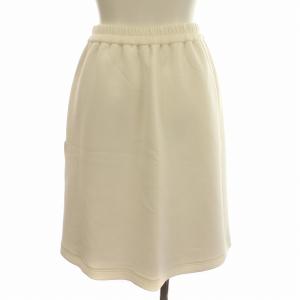 René 23年製 ボンディング スカート ひざ丈 パール ビーズ ロゴ 34 XS 白 ホワイト /G