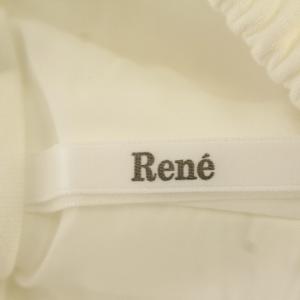 René 23年製 ボンディング スカート ひざ丈 パール ビーズ ロゴ 34 XS 白 ホワイト /G