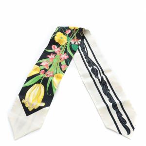 GUCCI フローラルスカーフ ネックボウ 花柄 フラワー 黒 ブラック ベージュ マルチカラー