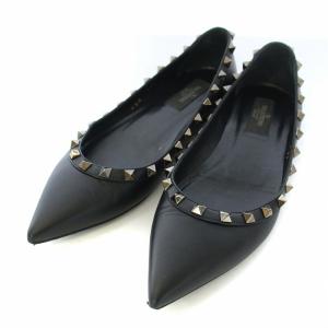 NOIR ロックスタッズ パンプス フラットシューズ ポインテッドトゥ レザー 37 24cm 黒 ブラック NW2S0403