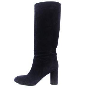 ロングブーツ チャンキーヒール スエード 36 23cm 紺 ネイビー