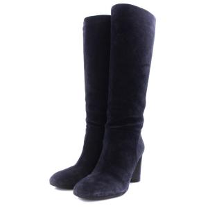 SARTORE ロングブーツ チャンキーヒール スエード 36 23cm 紺 ネイビー