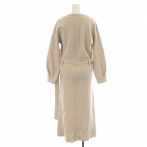 Plage ブラウジングOP ワンピース ロング マキシ キーネック ベルト スリット ウール 長袖 36 S ベージュ 19040922404040