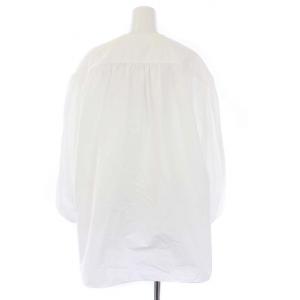 Drawer コットンノーカラーギャザーシャツ ブラウス 長袖 プルオーバー 切替 38 M 白 ホワイト 6511-299-0512