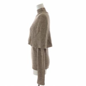 CASA FLINE ニットカットソー ビッグカラー ドッキング ハイネック ウール 長袖 F 茶 ブラウン