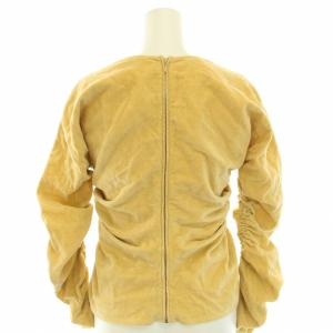 LEMAIRE カットソー ブラウス ラウンドネック 長袖 ギャザー ベロア 麻 リネン混 36 S 黄 イエロー