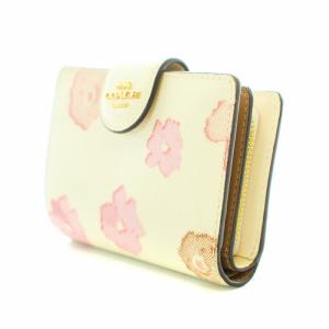 COACH ミディアム コーナージップ ウォレット 二つ折り財布 小銭入れあり 花柄 プリント PVC レザー 白 ホワイト ピンク CR792