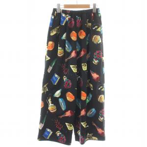 21SS ワイドパンツ イージー 総柄 36 S 黒 ブラック マルチカラー