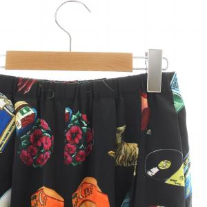 ENFOLD 21SS ワイドパンツ イージー 総柄 36 S 黒 ブラック マルチカラー