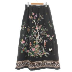 KEITA MARUYAMA 24SS Paradise print スカート フレア ロング 総柄 アニマル 花柄 1 ブラック