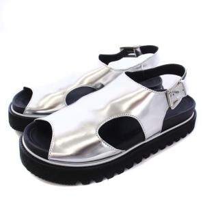 プラットフォーム サンダル フスベット カットアウト バックストラップ 38 25cm シルバー ブラック