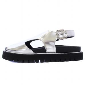 PLAN C プラットフォーム サンダル フスベット カットアウト バックストラップ 38 25cm シルバー ブラック