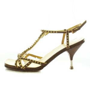 PRADA サンダル ストラップ ヒール スタッズ レザー 37 24.0cm ベージュ