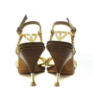 PRADA サンダル ストラップ ヒール スタッズ レザー 37 24.0cm ベージュ