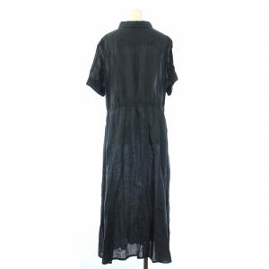 23区 リベコ LIBECO シャツワンピース リネン ロング 半袖 44 L 紺 ネイビー