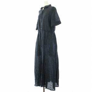 23区 リベコ LIBECO シャツワンピース リネン ロング 半袖 44 L 紺 ネイビー