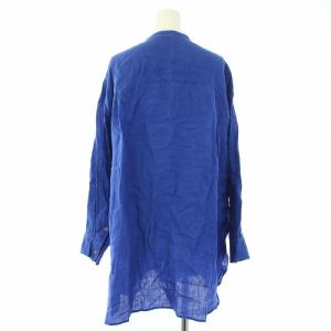 23区 MY STANDARD 23SS シャツ ブラウス リネン 長袖 バンドカラー ポケット 44 L 青 ブルー