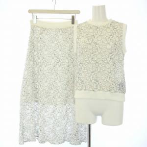 OBLI レースセットアップ トップス ニット セーター ノースリーブ スカート フレア ロング F S 白 ホワイト