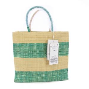 agnes b. タグ付き 23SS イエナ別注 マダガスカル トートバッグ ハンドバッグ ラフィア ボーダー ベージュ グリーン 緑