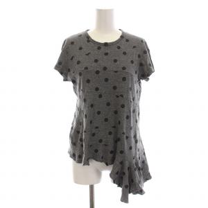 AD2003 Tシャツ カットソー 変形 アシンメトリー ドット 半袖 リネン混 グレー 黒