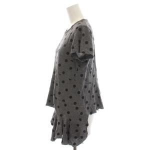 Tao AD2003 Tシャツ カットソー 変形 アシンメトリー ドット 半袖 リネン混 グレー 黒
