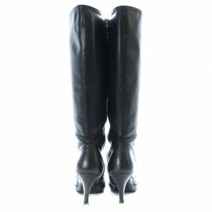 Salvatore Ferragamo ガンチーニ モチーフ ロングブーツ ポインテッドトゥ レザー サイドジップ 6D 23.5cm 黒 ブラック