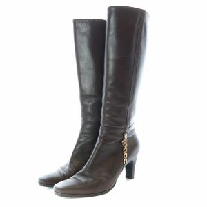 ガンチーニ ロングブーツ スクエアトゥ レザー サイドジップ 5.5C 23cm 茶 ブラウン