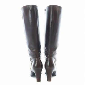 Salvatore Ferragamo ガンチーニ  ロングブーツ スクエアトゥ レザー サイドジップ 5.5C 23cm 茶 ブラウン