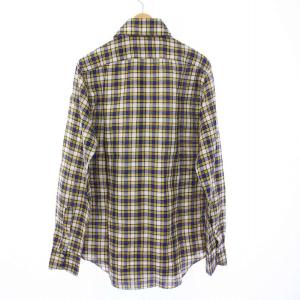 Finamore シャツ 長袖 ホリゾンタルカラー チェック S 黄色 青 イエロー ブルー