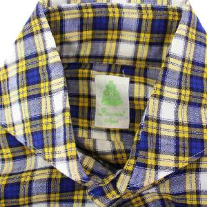 Finamore シャツ 長袖 ホリゾンタルカラー チェック S 黄色 青 イエロー ブルー