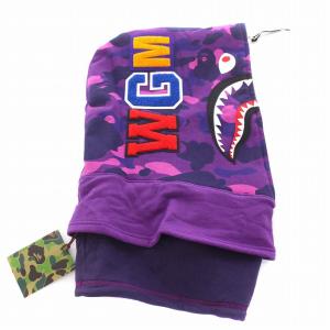 A BATHING APE SHARK FACE MASK シャークフェイスマスク シャークパーカー ネックウォーマー コットン F 紫 パープル