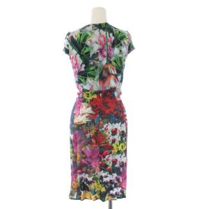 ISSA LONDON ワンピース ひざ丈 半袖 Vネック 花柄 6 XS マルチカラー