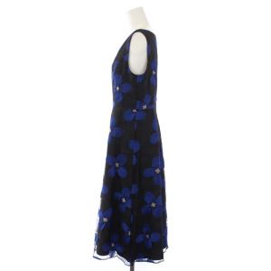 Diagram GRACE CONTINENTAL 17SS バイカラーフラワーワンピース ひざ丈 ノースリーブ Vネック 刺繍 38 M 黒 ブラック 青 ブルー