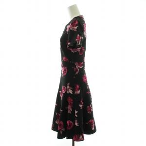 kate spade new york ワンピース ひざ丈 半袖 花柄 2 S 黒 ブラック 紫 パープル NJMU6928