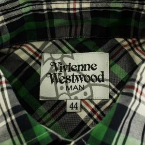 VIVIENNE WESTWOOD MAN オーブ シャツ 長袖 チェック柄 刺繍 コットン 44 S 緑 グリーン 白 ホワイト