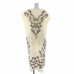 20AW フラワーカットワークワンピース ロング ノースリーブ 刺繍 36 S 白 アイボリー