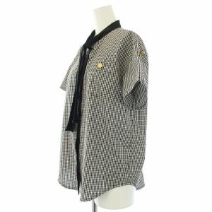 LOUIS VUITTON シャツ ブラウス ギンガムチェック ボウタイ 半袖 34 XS ブラック ホワイト