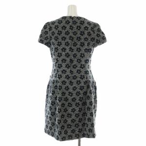 M'S GRACY ワンピース ドレス 半袖 花柄 フラワー リボン ベロア ベルベット ひざ丈 ミモレロング 40 M グレー 黒 ブラック