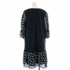 M'S GRACY マーガレットモチーフワンピース 七分袖 ボリュームスリーブ フリル リボン 花柄 フラワー ひざ丈 ミモレロング