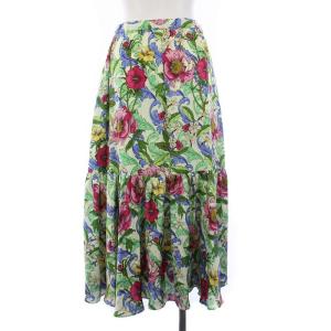 GRACE CONTINENTAL 22SS フラワープリントティアードスカート ロング 花柄 36 S 緑 グリーン マルチカラー