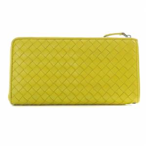 BOTTEGA VENETA イントレチャート 長財布 L字ファスナー 小銭入れあり レザー 黄緑